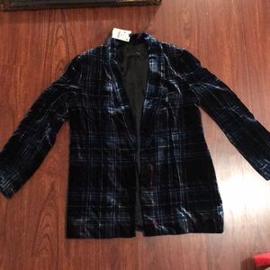 Zara Checked Plaid Velvet Blazer